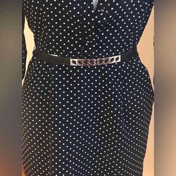 Forever 21 Navy Polka Dots 3/4 Sleeve Dress Zip On The Side Deep Pockets… - Picture 3 of 12